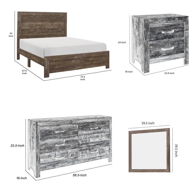 Ko Four Piece California King Size Bedroom Set, Panel Detailings, Black Metal Handles, Rustic Brown