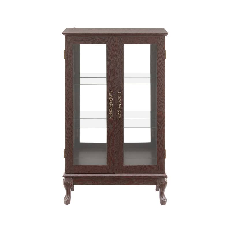 Lighted Curio Cabinet with Mirrored Back, 3 Tier Storage Display Cabinet with Tempered Glass Doors & Adjustable Shelves