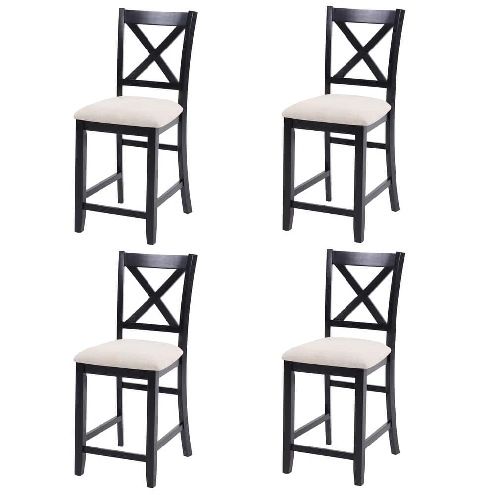 GDFStudio - Maison Modern Linen Upholstered Wooden Counter Height Dining Chairs Set, Padded Seat & Non-slip Feet Pads, Set of 4