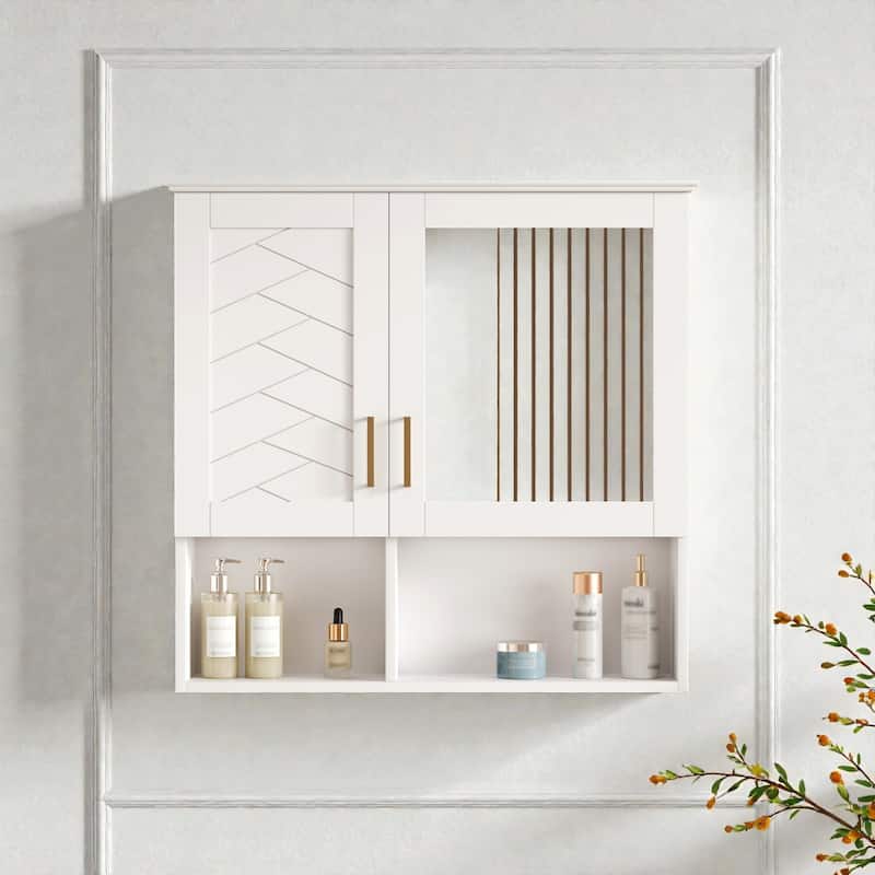 30 Inch Wall Mounted Bathroom Medicine Cabinet with Mirror, Adjustable Shelves, Soft Close Doors - White