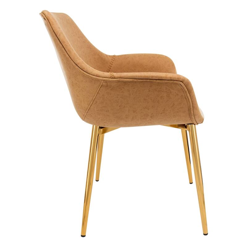 Markley Modern Leather Dining Armchair Set of 2 With Gold Metal Legs Accent Side Chair