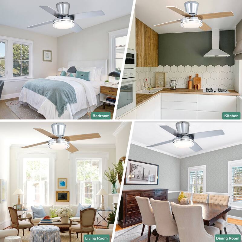 Cusp Barn 44" Low Profile Flush Mount Ceiling Fans with Lights and Remote, Modern 6 Speeds Quiet Reversible DC Motor Ceiling Fan