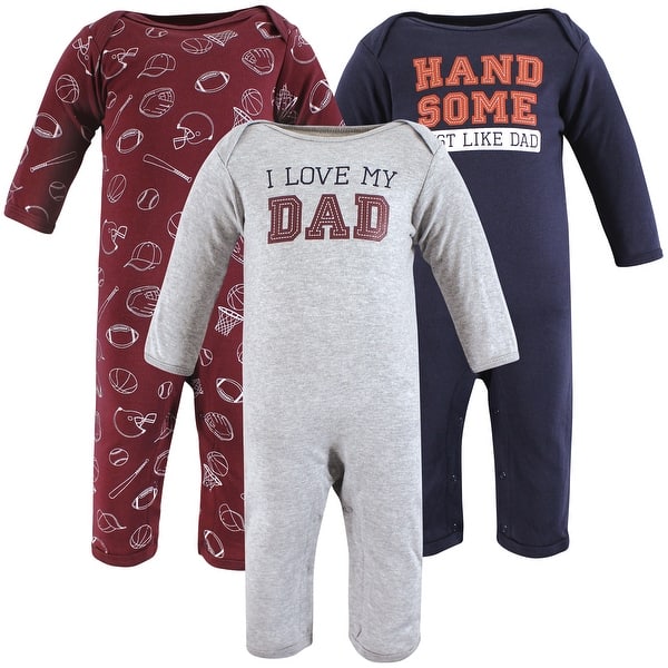 slide 1 of 1, Hudson Baby Infant Boys Cotton Coveralls, Love Dad 0 - 3 Months - Blue/Grey