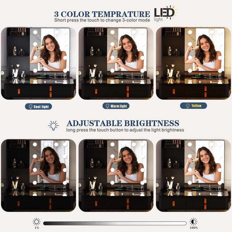 Makeup Vanity with 3 Lighting Colors