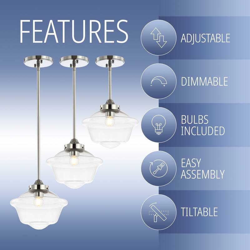 Cleo Adjustable Drop Metal/Glass LED Pendant, by JONATHAN Y