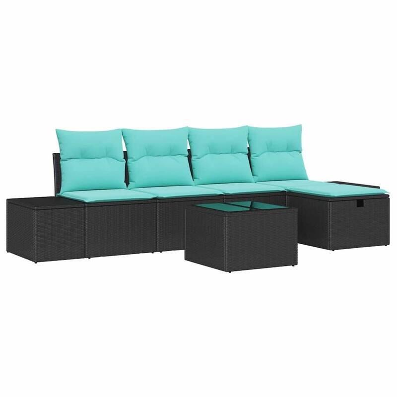vidaXL 5/6 Garden Sofa Set with Cushions Black/Brown/Grey Poly Rattan - 115.8 x 46.1 x 27.2