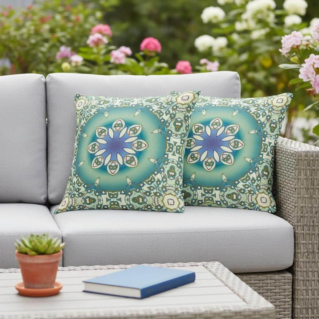 HomeRoots Set of Two 16" X 16" Beige and Green Blown Seam Floral Indoor Outdoor Throw Pillow - 16.00' X '16.00' X '5.00