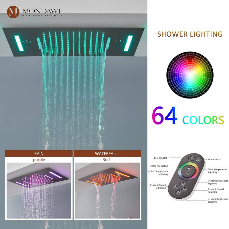 64 Colors LED Light and Music Ceiling Mounted Thermostatic Shower System