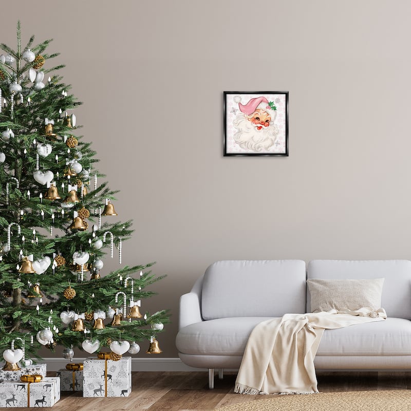 Stupell Pastel Vintage Jolly Santa Framed Floater Canvas Wall Art Design By Mollie B.