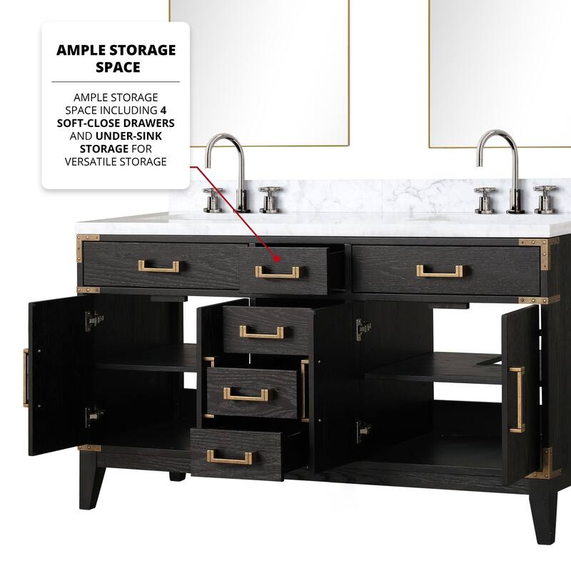 Lexora Laurel Bath Vanity, Carrara Marble Top, Faucet Set, and Mirror