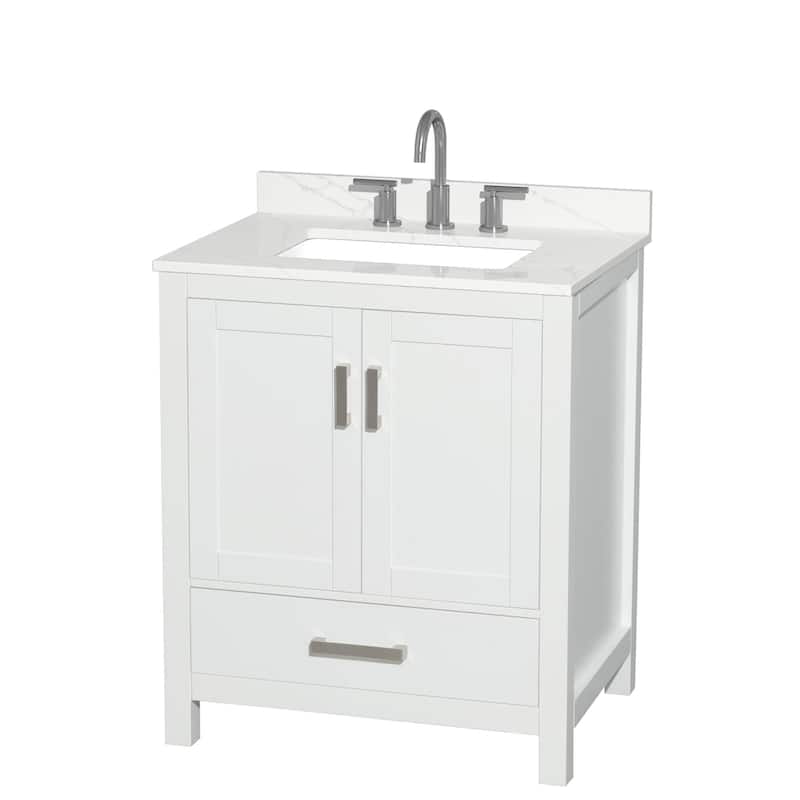 Sheffield 30-inch Single Vanity, 3 Hole Quartz Top - White, Chrome Trim, Giotto Quartz Top