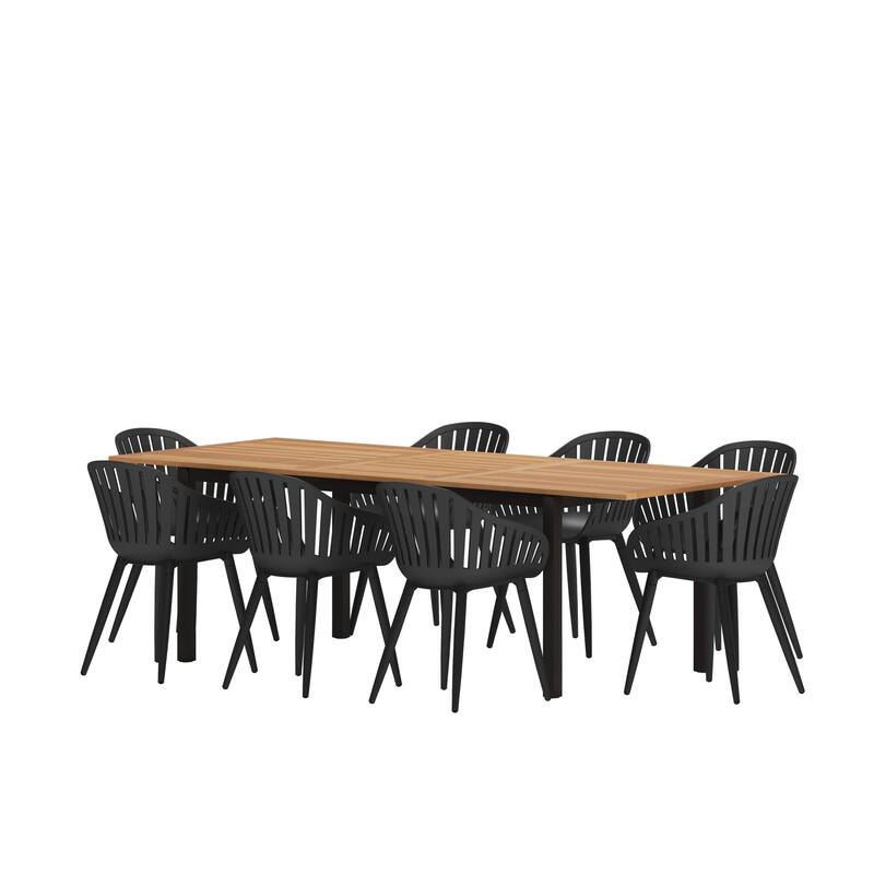 LifestyleGarden 9pc FSC Certified Wood Outdoor Patio Extendable Dining Set