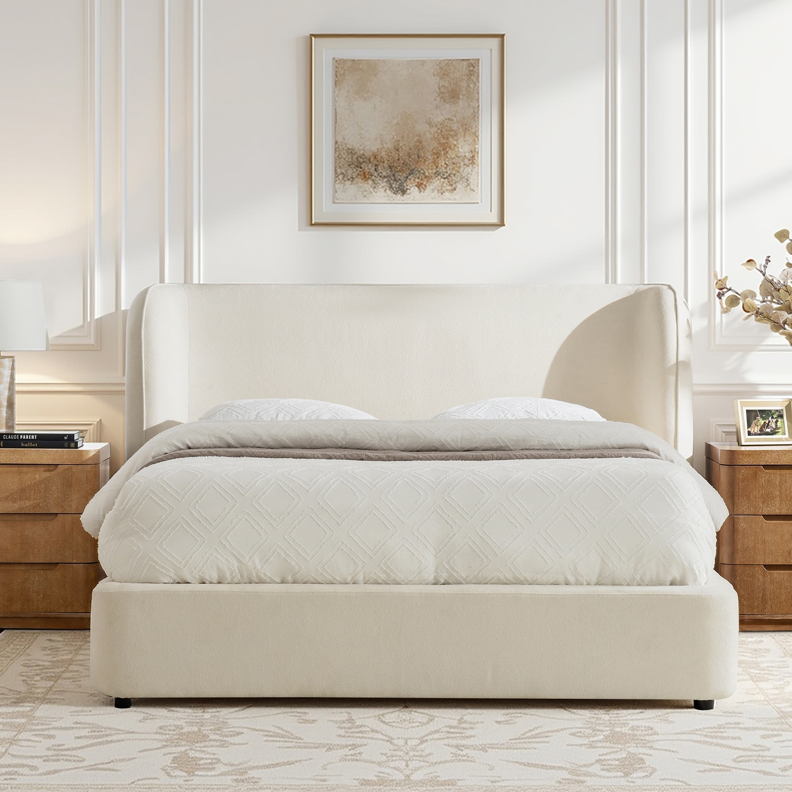 HULALA HOME Alza Modern Upholstered Platform Bed with Wingback Headboard