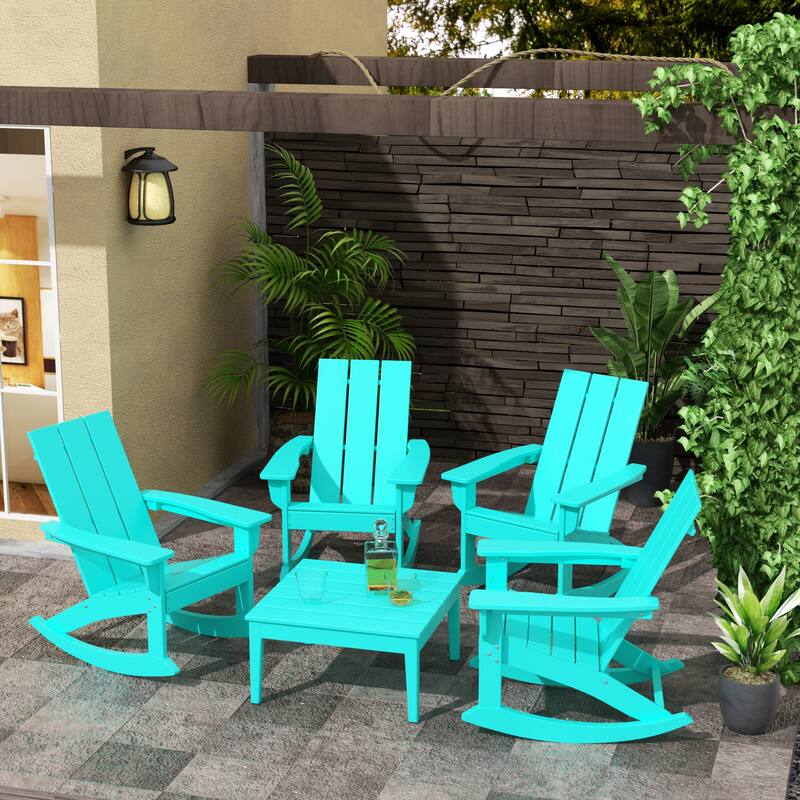 Shoreside 5-Piece Poly All Weather Rocking Chair Conversation Set - Turquoise