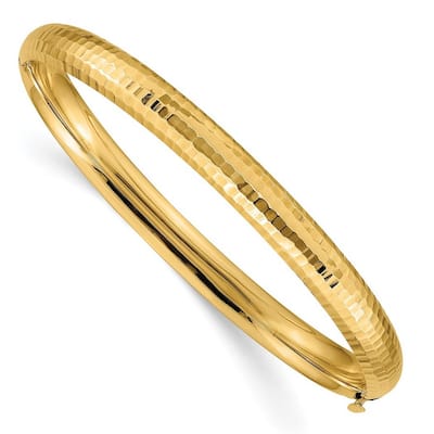 Curata 14k Yellow Gold Fold over 6.5mm Hammered Hinged Stackable Bangle Bracelet