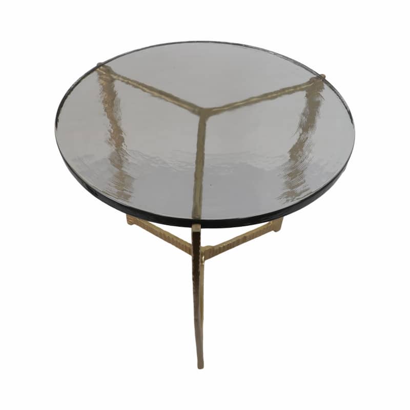 Side Table - Glass Top on Textured Metal Base, 22"