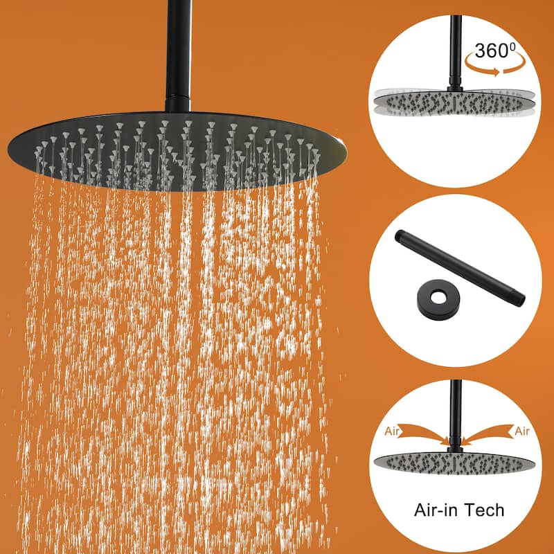 5-Spray Patterns with 2.5 GPM 12 in. Ceiling Mount Dual Shower Heads with Valve Included