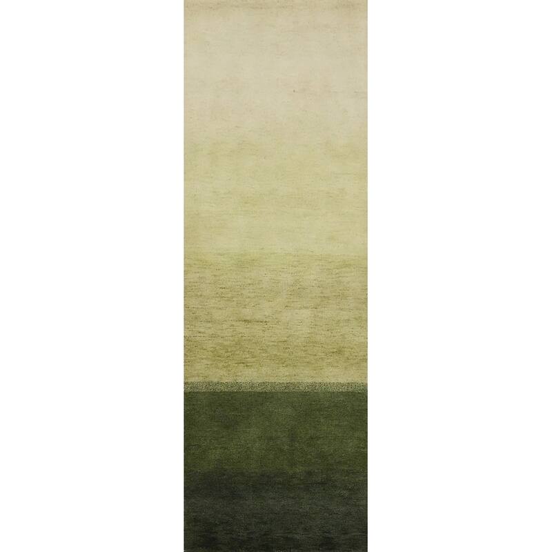 Hand Knotted Oriental 100% Wool Carpet Modern Modern Green Gabbeh Runner Rug - 9' 10'' X 2' 8''