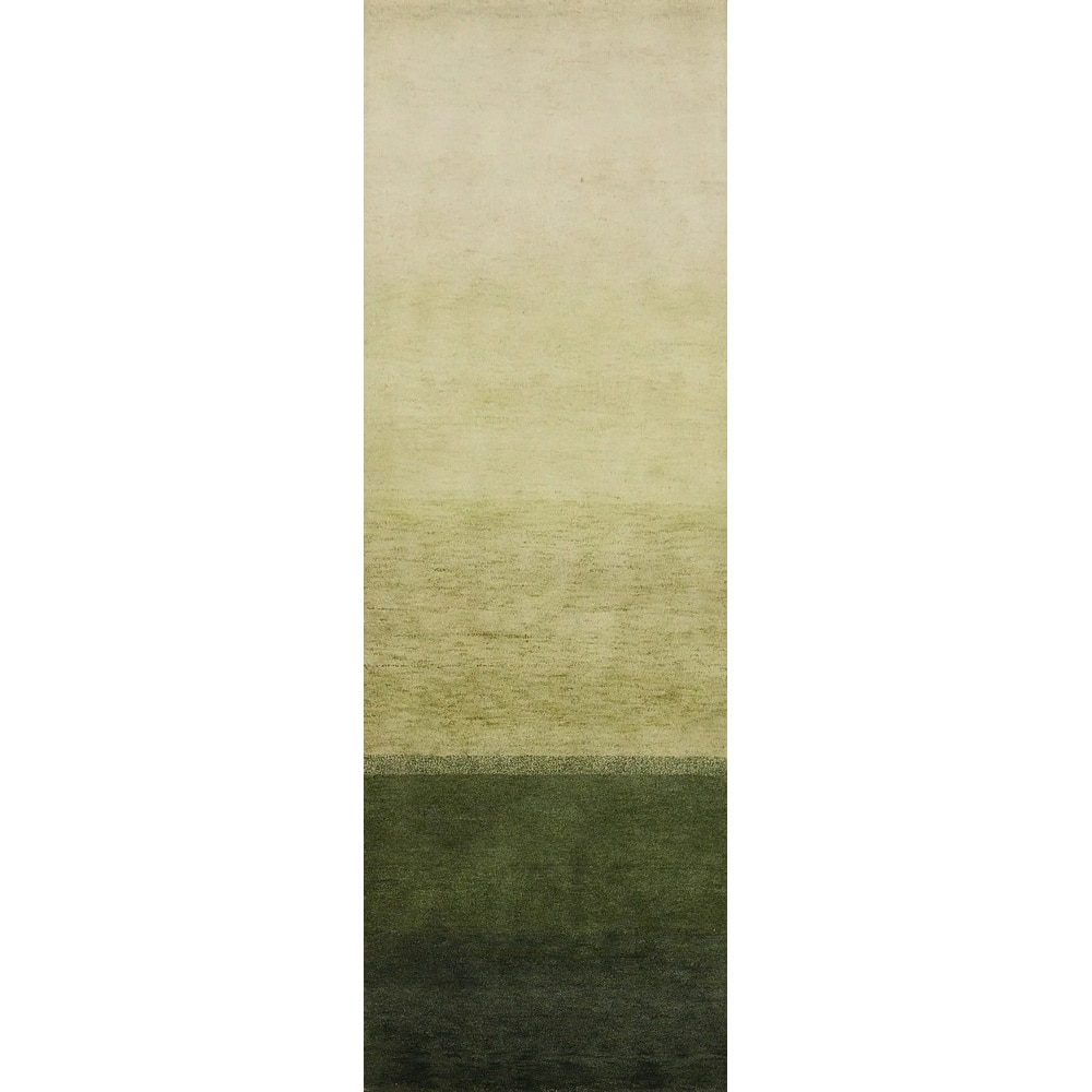 Hand Knotted Oriental 100% Wool Carpet Modern Modern Green Gabbeh Runner Rug - 9' 10'' X 2' 8''