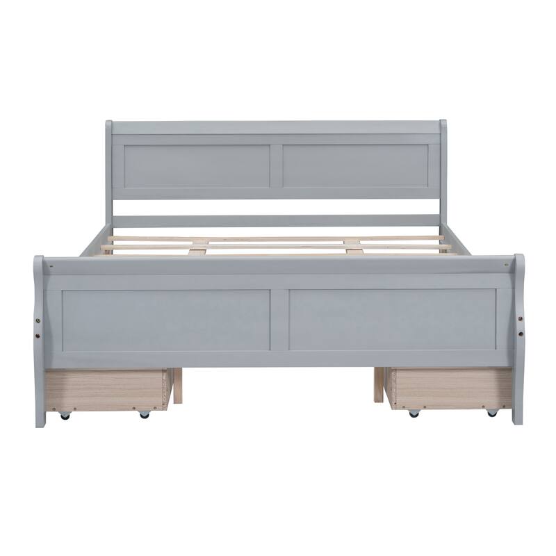 Wood Platform Bed with 4 Drawers and Streamlined Headboard & Footboard