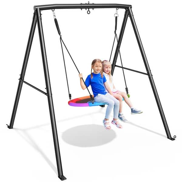 slide 2 of 9, Trekassy 440lbs Heavy Duty Metal A-Frame Swing Sets for backyard with 40'' Saucer Swing