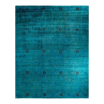 Overdyed, One-of-a-Kind Hand-Knotted Area Rug - Blue - 12' 1" x 15' 3"