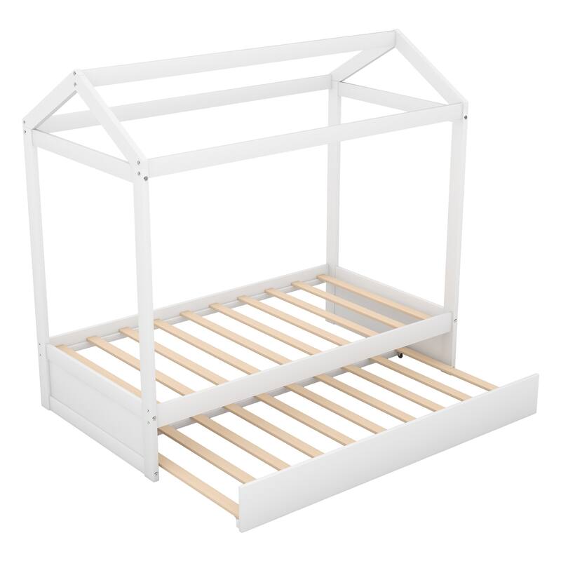 Twin Pine House Bed with Trundle & Roof