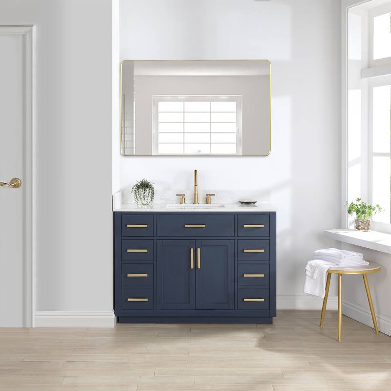 Altair Gavino Bath Vanity with Grain White Composite Stone Top and Mirror