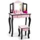 preview thumbnail 1 of 4, Kid Vanity Set Wooden Makeup Table Stool Tri-Folding Mirror Leopard Pink