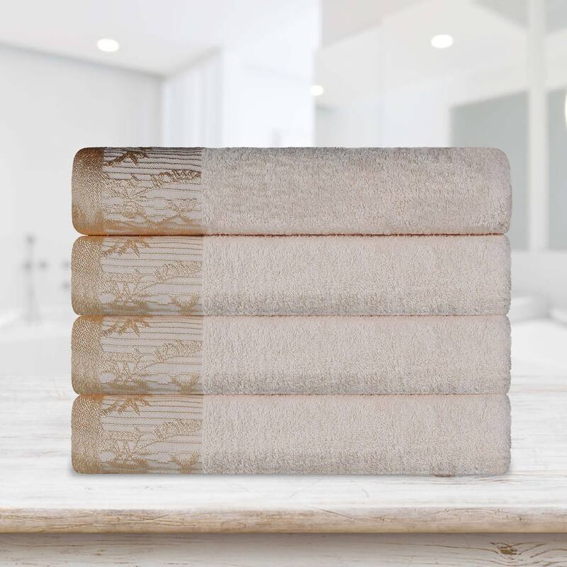 Superior Wisteria Cotton Floral Jacquard Border Bath Towel Set
