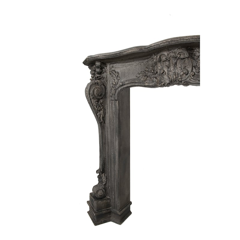 Ornate Decorative Fireplace Mantel, Distressed Black