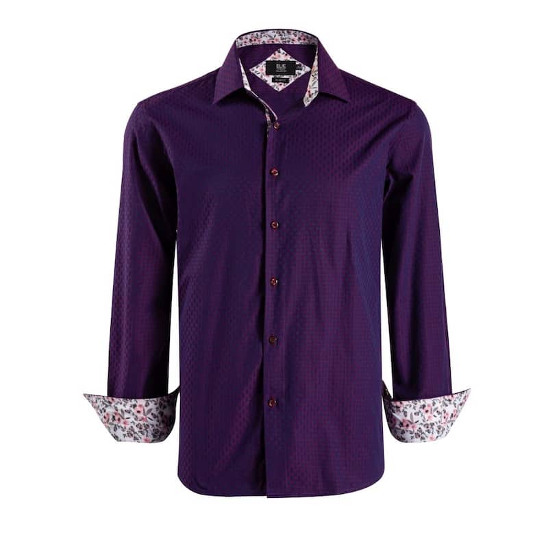 Elie Balleh Men's Jacquard Dot Slim Fit Button-Down Shirt - XXXL/19-19.5 - Wine