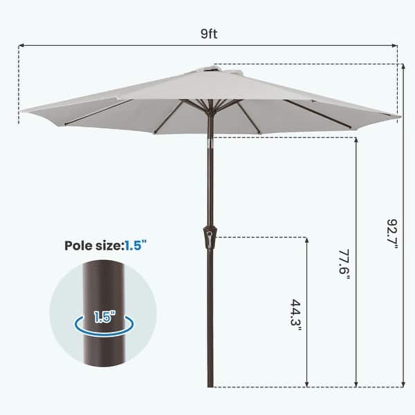 dimension image slide 7 of 13, 9-ft Patio Market Umbrella with Tilting Pole, Waterproof & Breathable Canopy