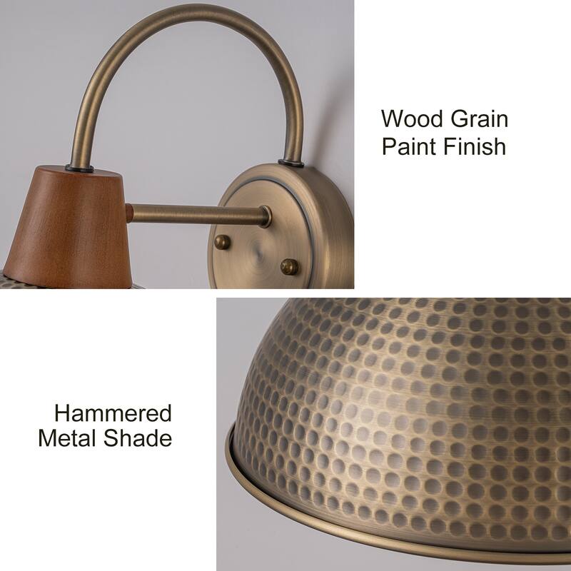 Farmhouse Industrial 1-Light Wall Sconce with Hammered Metal Shade Barn Outdoor Light - W10.24"