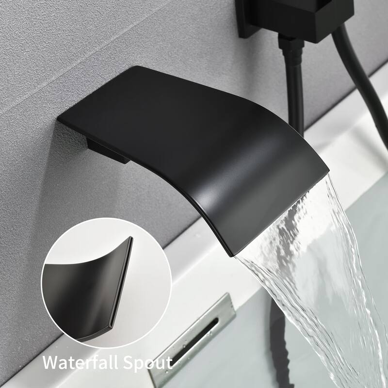 Wall Mounted Tub Faucet With Hand Sprayer Waterfall Bathtub Faucet Modern Single Handle Tub Filler Trim With Handheld Shower
