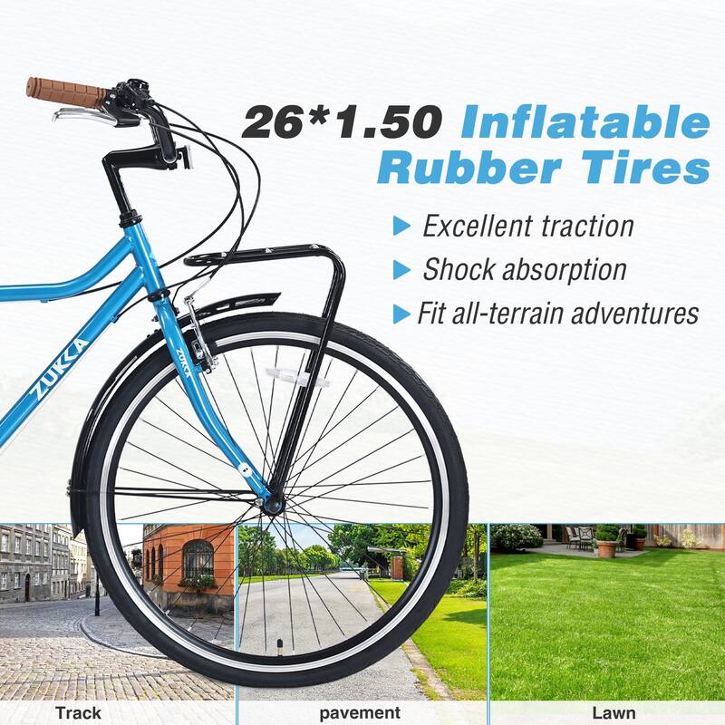 26 Inch Commuting Bike, Shimano 7 Speed Road Cycling Bike with Dual Disc Brakes, Steel Frame for Teens, 16 Years and Up