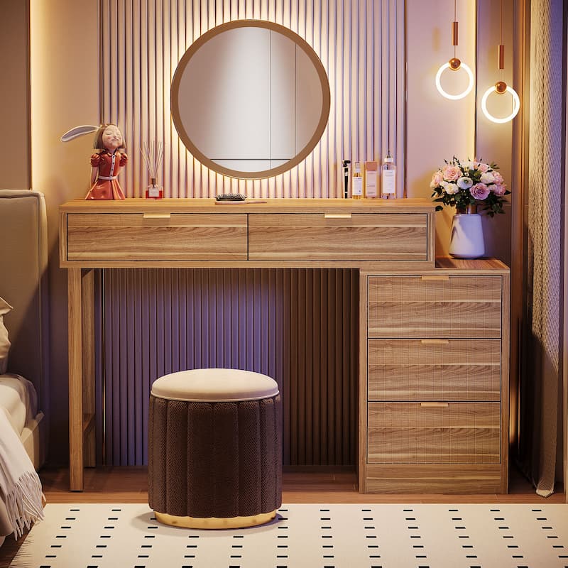 Modern Wood Makeup Vanity Desk Table with 5 Storage Drawers