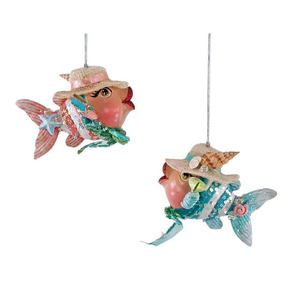 beachy starfish and shells kissing fish christmas holiday ornaments set of 2 - Fish Christmas Ornaments beachy starfish and shells kissing fish christmas holiday ornaments set of 2 - Fish Christmas Ornaments