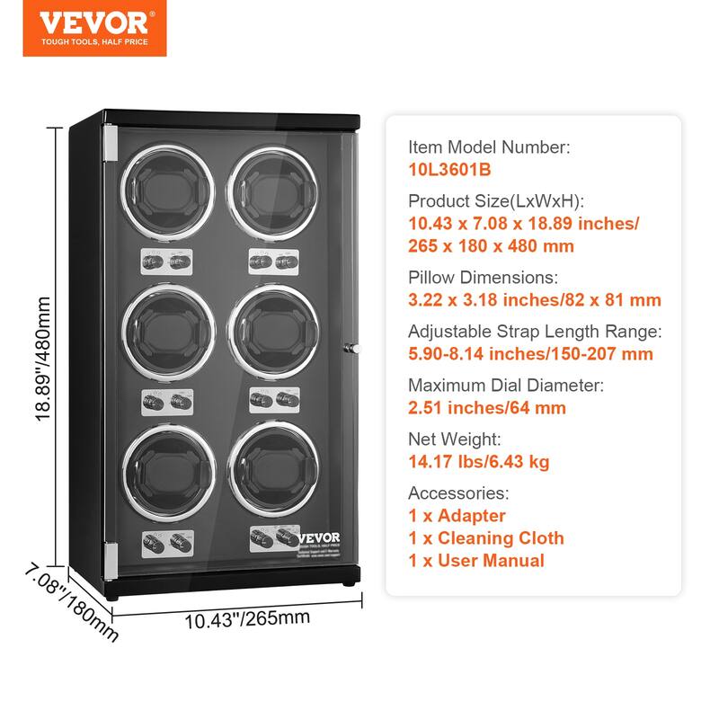 VEVOR Watch Winder with 1-8 for Men's and Women's Automatic Watches with Super Quiet Japanese Mabuchi Motors LED Lights