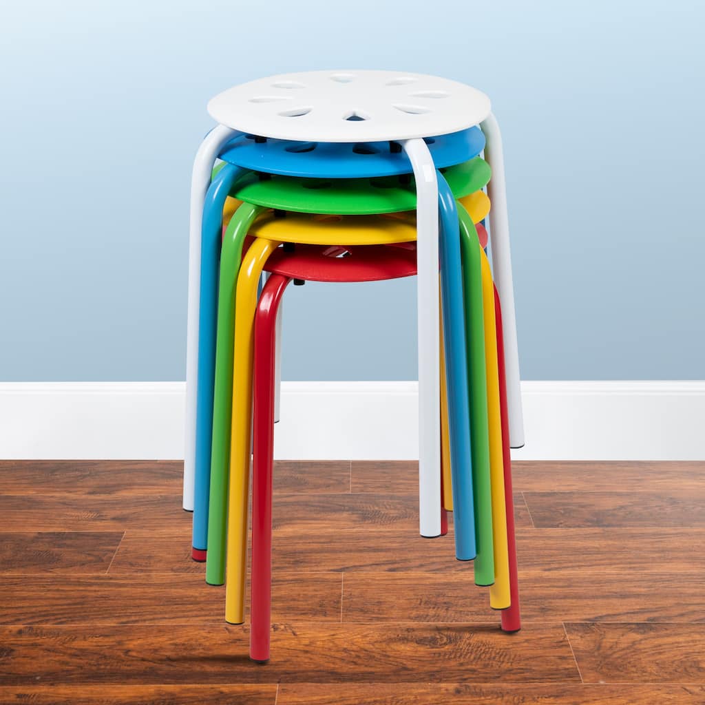 Plastic Nesting Stack Stools - School/Office/Home, 17.5"Height (5 Pack) - 16.5"D x 16.5"W x 17.5"H