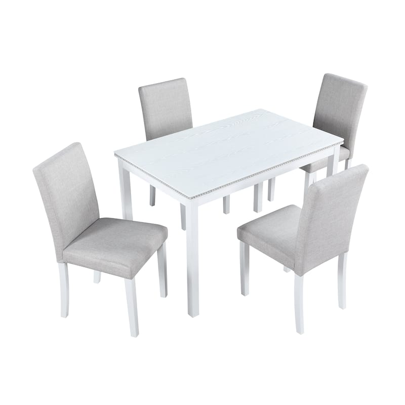 GDFStudio - Glenridge 5-Piece Classic Crystal Design Rectangular Dining Table Set with 4 Upholstered Chairs