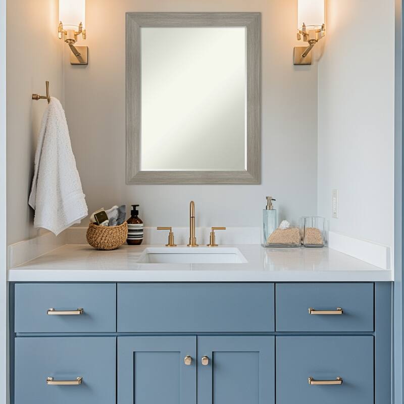 Grand Narrow Half-Inch-Bevel Framed Bathroom Vanity Wall Mirror