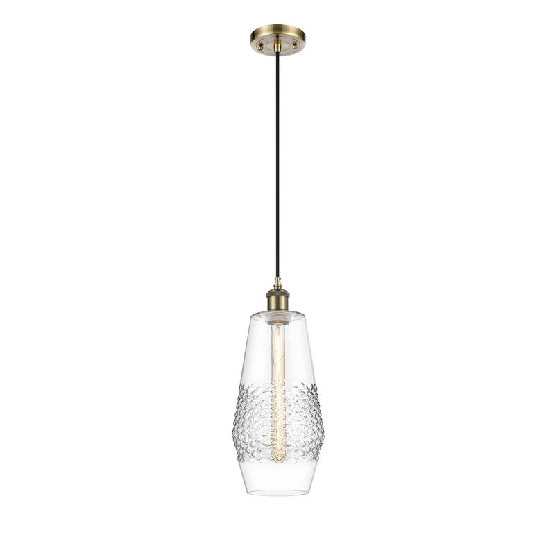 Innovations Lighting Windham - 1 Light 7" Cord Hung Mini Pendant - Antique Brass/Clear