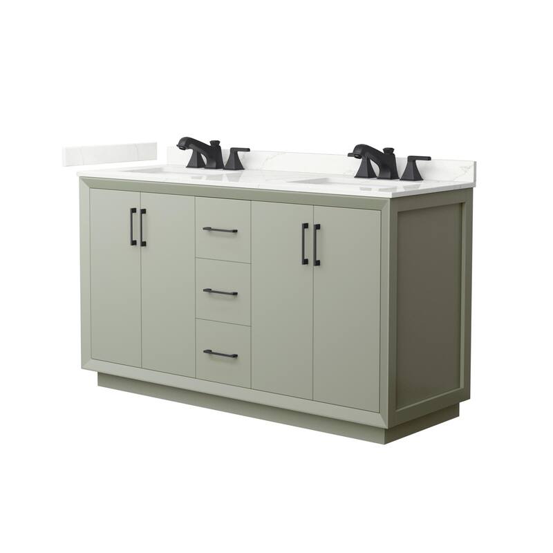 Wyndham Collection WCF414160D-QTZ-US3MXX Strada 60" Free Standing - Light Green / Giotto Quartz Top / Matte Black