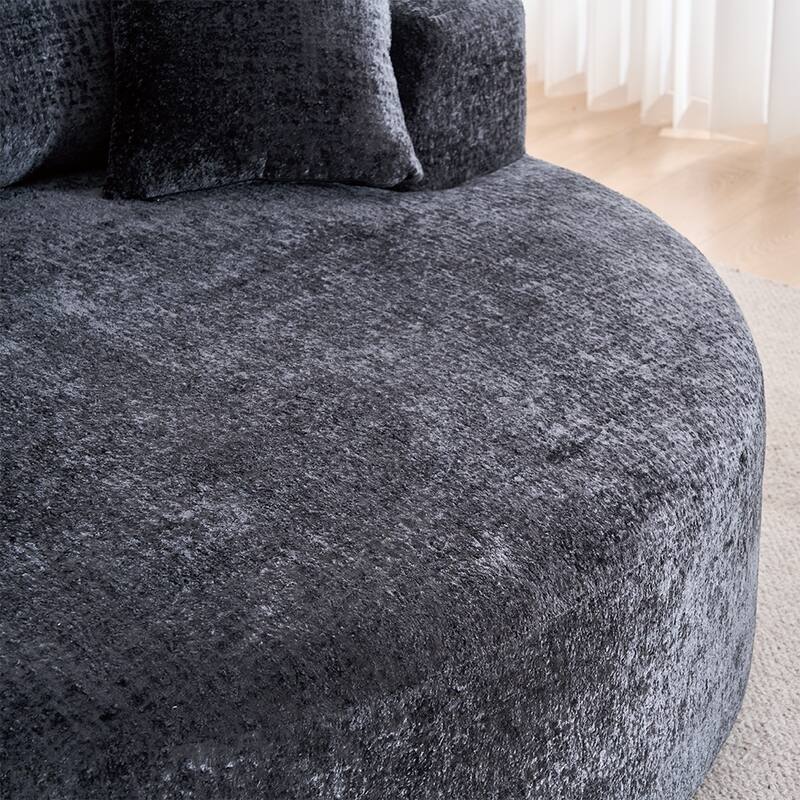 Round Accent Chair with High-Resilience Cushions, Swivel Chenille Barrel Chair, Fluffy Sleeper Lounge Chair
