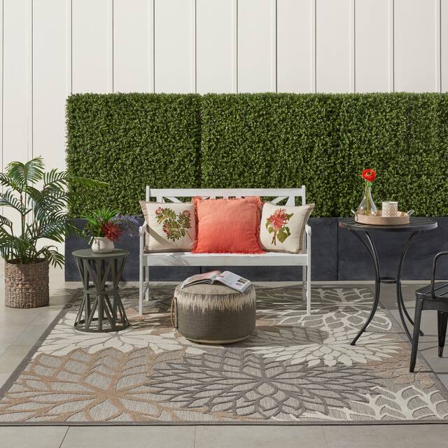 Nourison Aloha Floral Modern Indoor/Outdoor Area Rug - 7' x 10' - Cream/Grey