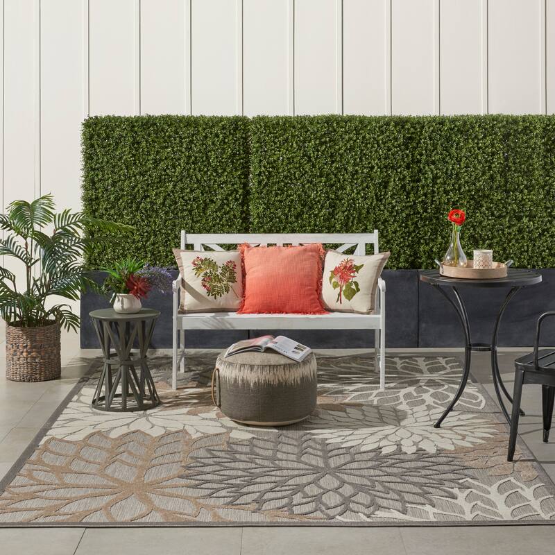 Nourison Aloha Floral Modern Indoor/Outdoor Area Rug - 7' x 10' - Cream/Grey