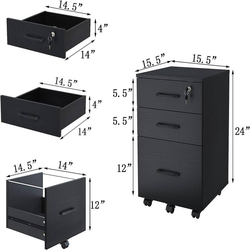 3 Drawer File Cabinet with Lock - 26.47"D x 18.56"W x 6.91"H