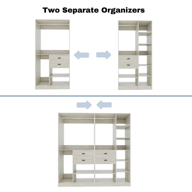 79''W Set of 2 Freestanding Closet System with Drawers, Reversible Wardrobe for Walk-in/ Reach-in Closet