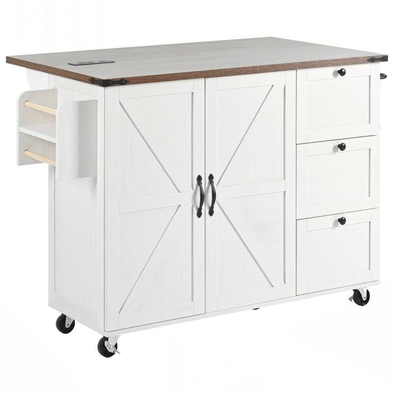 Kitchen Storage Island with Internal Storage Rack, Drop Leaf, Spice Rack, Rolling Kitchen Cart on Wheels